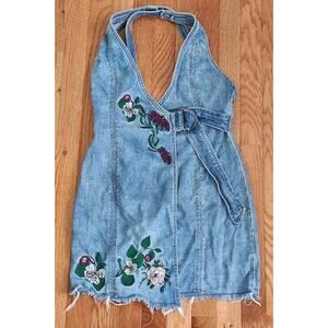 H&M Coachella Denim Embroidered Wrap Dress Halter Top - Size 4